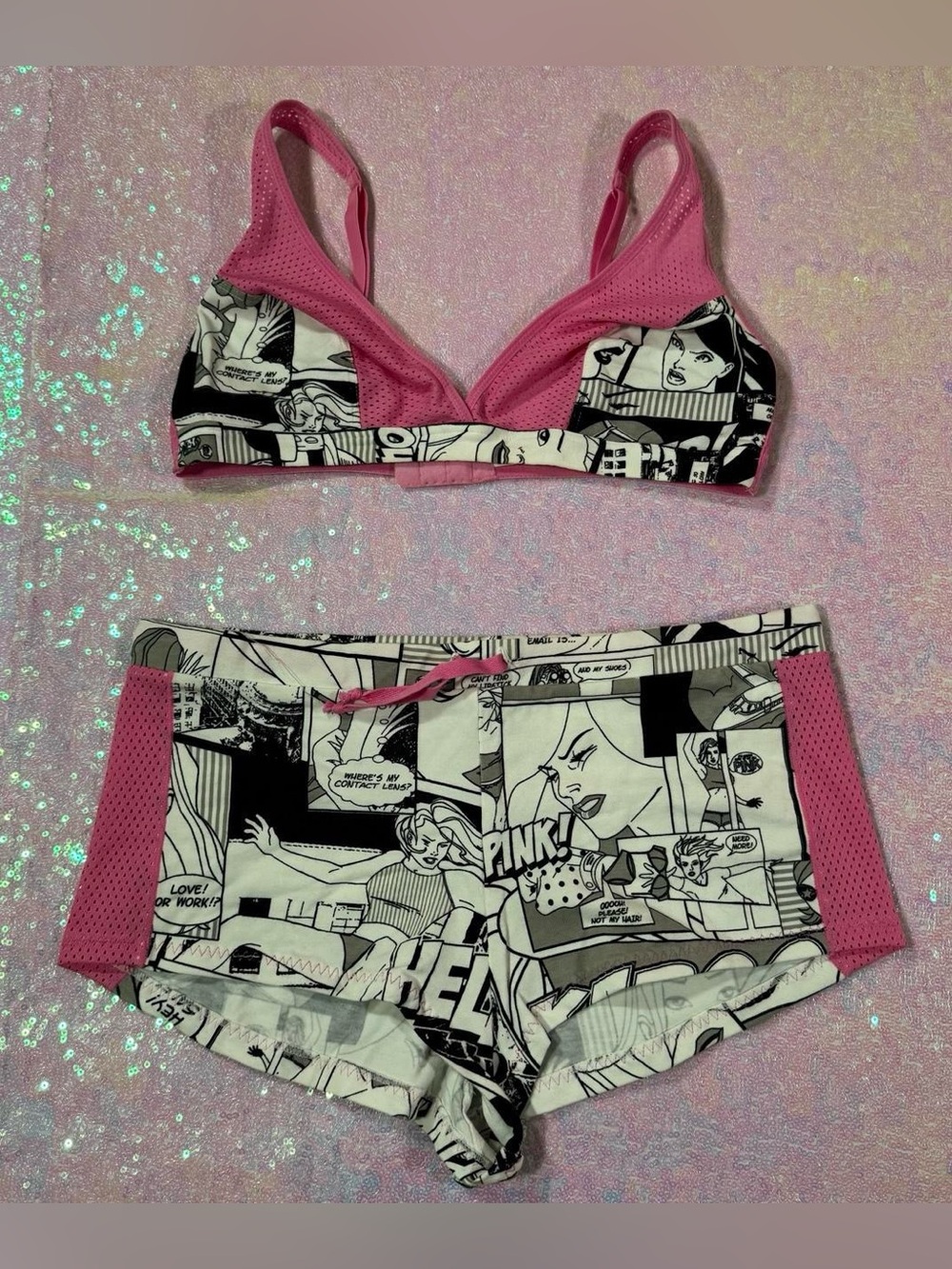 Victoria's Secret Pink Comic Book Sleepwear Bra + Shorts Set ★彡